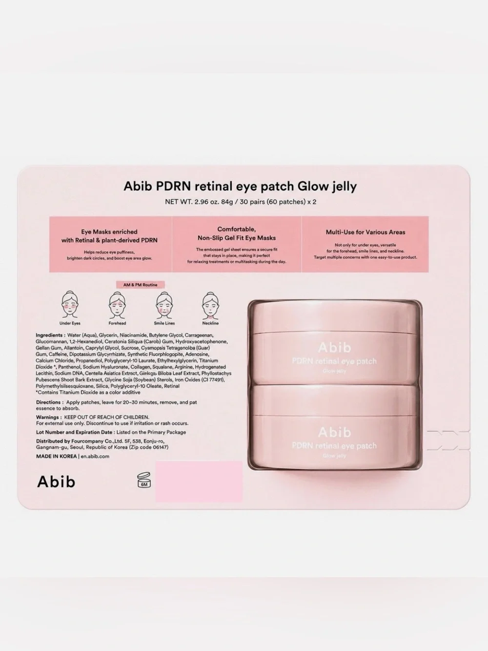 2 PACK ABIB PDRN RETINAL EYE PATCH GLOW JELLY, 2 X 30 =60 PATCHES FACTORY SEALED